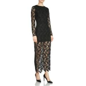Maje Rosane Lace & Crepe Midi Dress Long Sleeves Black